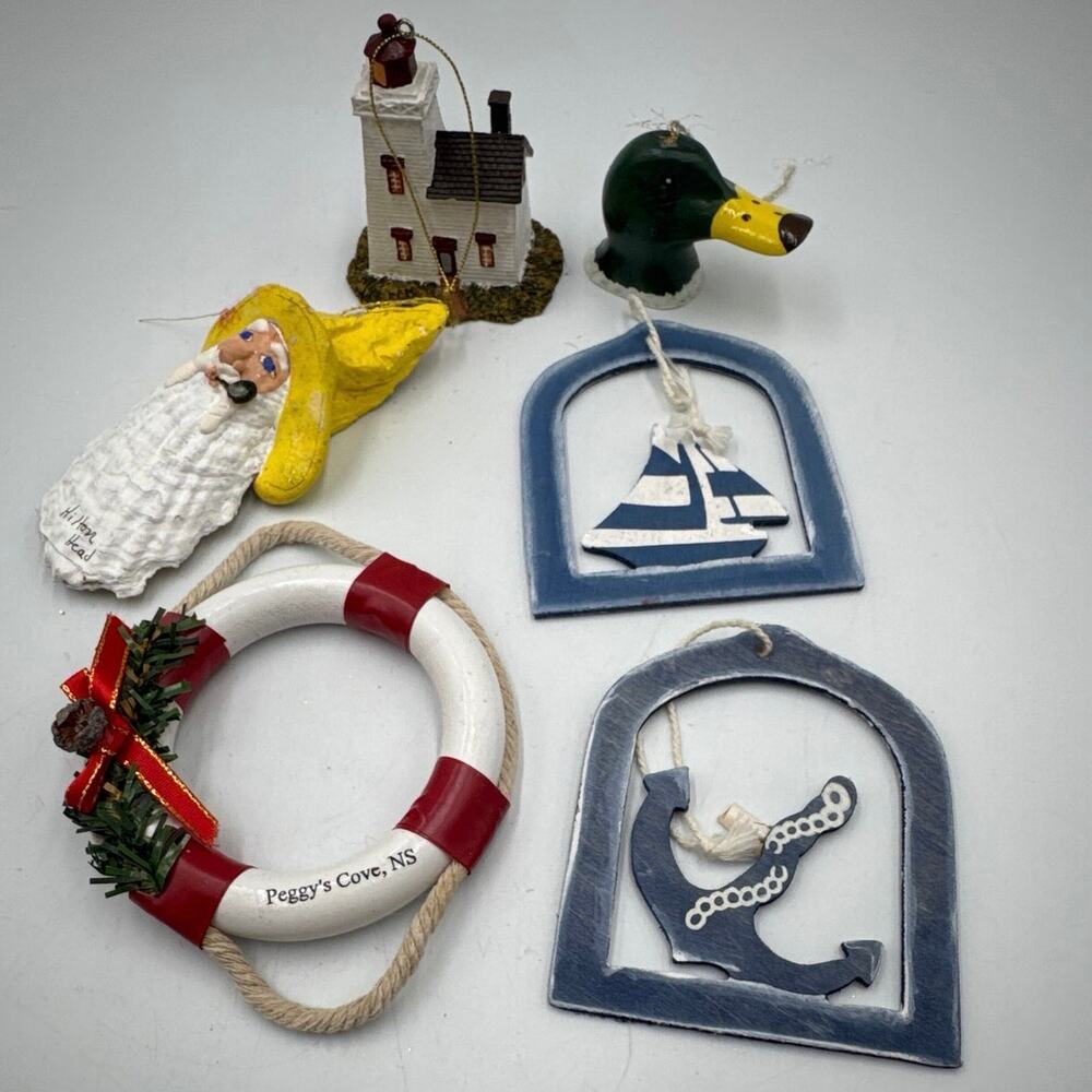 VTG Christmas Ornaments Nautical Coastal Lot of 6 Peggy's Cove Hilton Head Duck